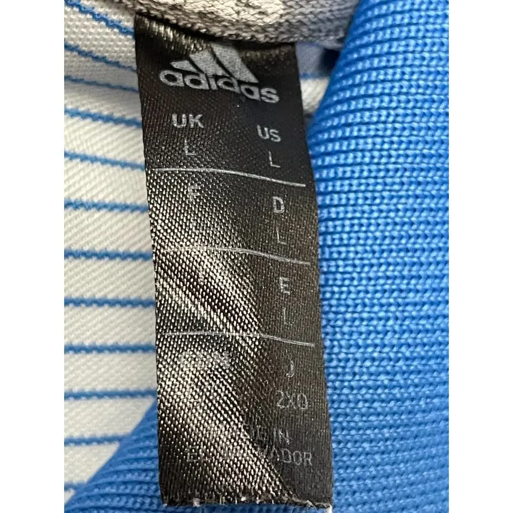 Adidas Mens Polo Shirt Size L Blue Striped Short Sleeve Performance‎ Golf
